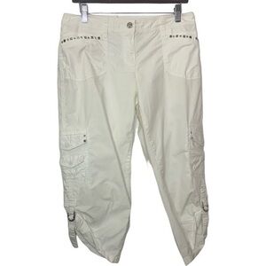 White House Black Market White Cropped Cargo Silver Mirror Studded Cotton Pants